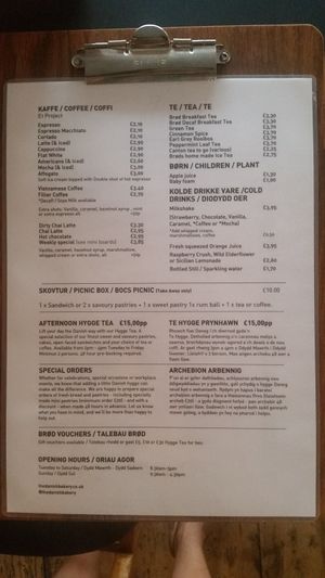 Menu at Brød in Cardiff
