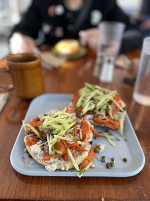 Vegan bagel and lox   at Simple Cafe in Asheville