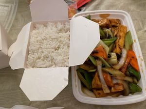 Rice comes with black bean veggies  at Han Noodle Bar in Rochester