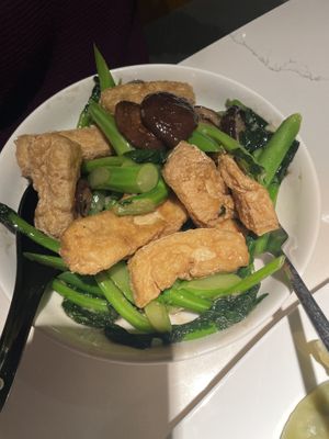 Customized tofu and mushrooms with greens  at Han Noodle Bar in Rochester