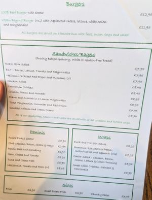 Menu at Hannah's in West Kirby