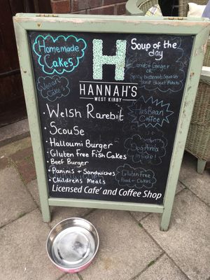 Vegan cake sign outside  at Hannah's in West Kirby
