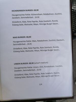 menu at Vegan Burger in Dornbirn