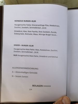 menu at Vegan Burger in Dornbirn