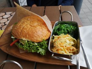 Mushroom Burger with cabbage and seaweed salad at Vegan Burger in Dornbirn