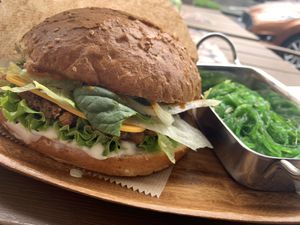 Chickpea burger and sea weed salad  at Vegan Burger in Dornbirn