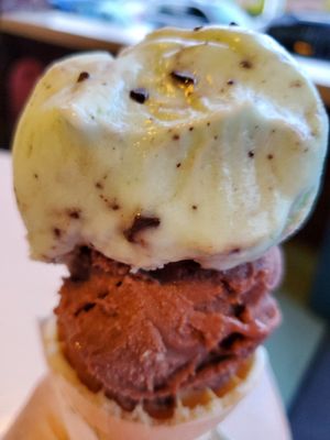 Chocolate and mint chocolate almond milk ice cream at Cone Sweet Cone in Gettysburg