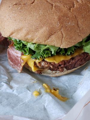 Bacon cheese burger (made of soy) at Plant Power Fast Food in Long Beach