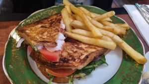 Toastie. Tomato, spinach,  vegan fetta, onion at Samuel Pepys Cafe in Launceston