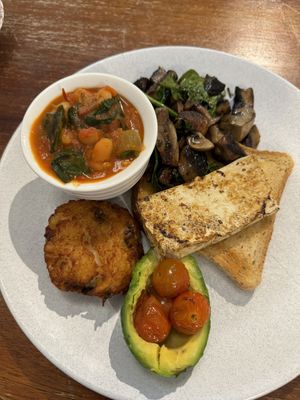 Small serve of the vegan breakfast   at Samuel Pepys Cafe in Launceston