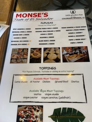 Pupusa menu at Monse's Pupuseria in Colorado Springs