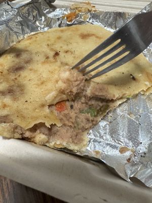 Pinto and chili! Too spicy for me - but the soyrizo and vegan cheddar was delicious!   at Monse's Pupuseria in Colorado Springs