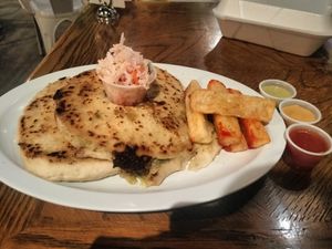 Soyrizo and vegan cheese, pueblo chile and vegan cheese at Monse's Pupuseria in Colorado Springs