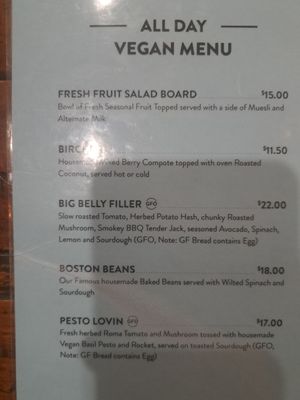 All day vegan menu, on request at Coffee Society in Rockhampton