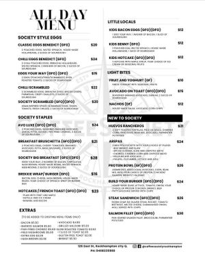 Current menu  at Coffee Society in Rockhampton