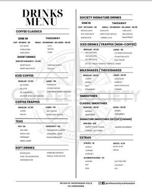 Current menu  at Coffee Society in Rockhampton