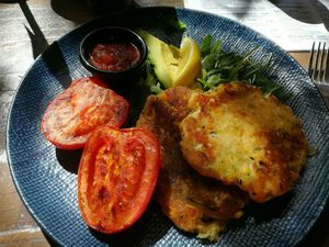 Zucchini fritters at Coffee Society in Rockhampton