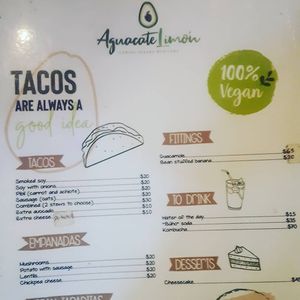 Menu at Aguacate Limon in Tulum