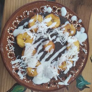 Frijoles y Platanos, Black Beans and Platano. at Aguacate Limon in Tulum