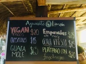 Menu at Aguacate Limon in Tulum