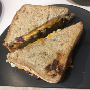 Tempeh toastie with vegan cheese at Mostly Sometimes in Fremantle