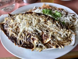 Butternut squash enchilada with mole sauce at The Burrow in Vancouver