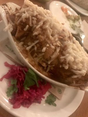 Yam and black bean baked burrito  at The Burrow in Vancouver