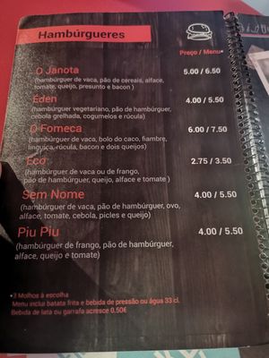 Menu burgers at Proveit in Marco De Canaveses