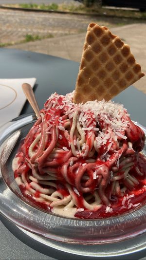 Spaghettieis: very delicious   at Eisdiele Frohnatur in Kassel