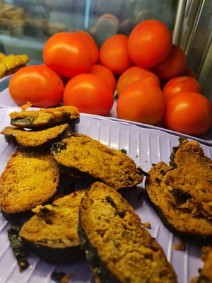 Mock fish and tomatoes ~ 1/8/22 at Zi Zai Vegetarian 自在齋 - Circuit Rd in Central Singapore
