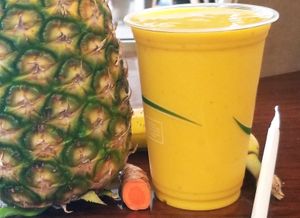 Sunshine smoothie - banana, pineapple, turmeric and coconut milk at The Green Witch in Highland