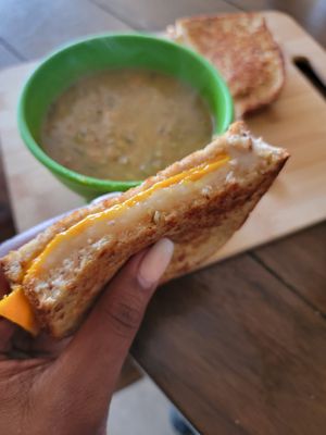 Vegan grilled cheese with soup of the day at The Green Witch in Highland