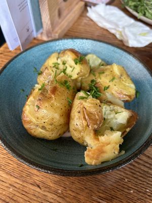 Smashed potatoes with garlic aioli   at Friend at Hand in London