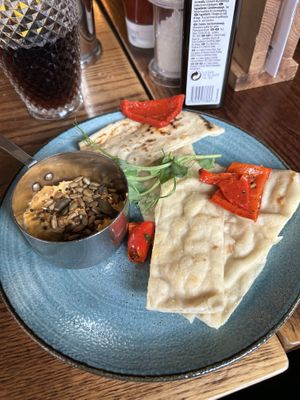 Hummus with pita bread  at Friend at Hand in London