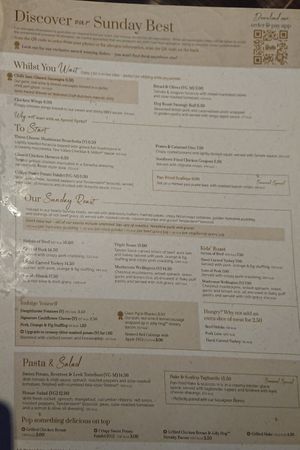 Sunday menu page 1 at The Squirrel in Farnborough