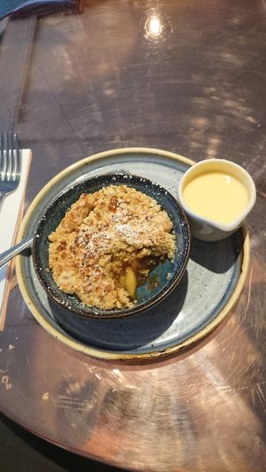 Crumble of the day and dairy free custard at The Squirrel in Farnborough