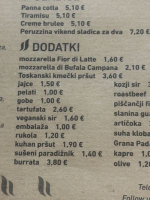 Vegan cheese cost  at Peruzza in Ljubljana