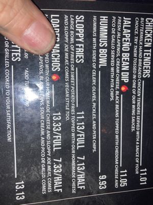 Menu , got the sloppy fries   at Sloppy Seconds in Virginia Beach