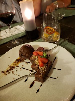 Granny's chocolate cake with vegan chocolate sorbet. at Dalmatino in Hvar