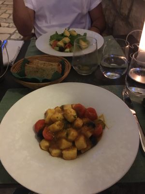 Vegan salat and Mediterranean Gnocchi  at Dalmatino in Hvar