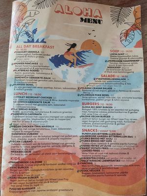 Menu at Aloha Beach in Velsen Noord