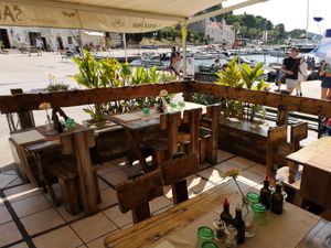 The outside where most of the space is for guests at Sakajet Food & Wine in Maslinica