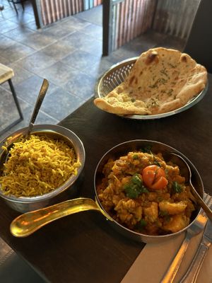 Aloo Gobhi. The naan isn’t vegan, the chapati is (not in the photo)   at Bombay Street in Gothenburg
