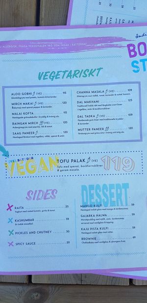Menu Part 1 at Bombay Street in Gothenburg