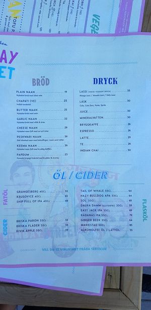 Menu Part 2 at Bombay Street in Gothenburg