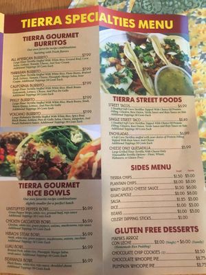 Menu at Tierra Mexi-Cali Grill in Wilmington