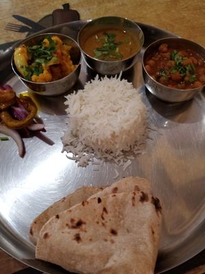 Vegan curry sampler at Mirch Masala in Houston