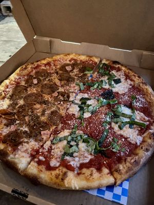 Meat and marg half and halff  at Possum Pizza in Austin