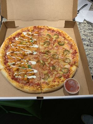 Half pup and buffalo cauliflower  at Possum Pizza in Austin