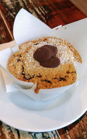 Blueberry choc top muffin at Desta in Preston